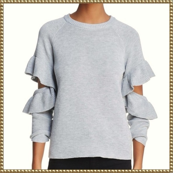 Endless Rose Gray Cutout Ruffle Mohair Blend Sweater Medium NWT - Picture 1 of 12